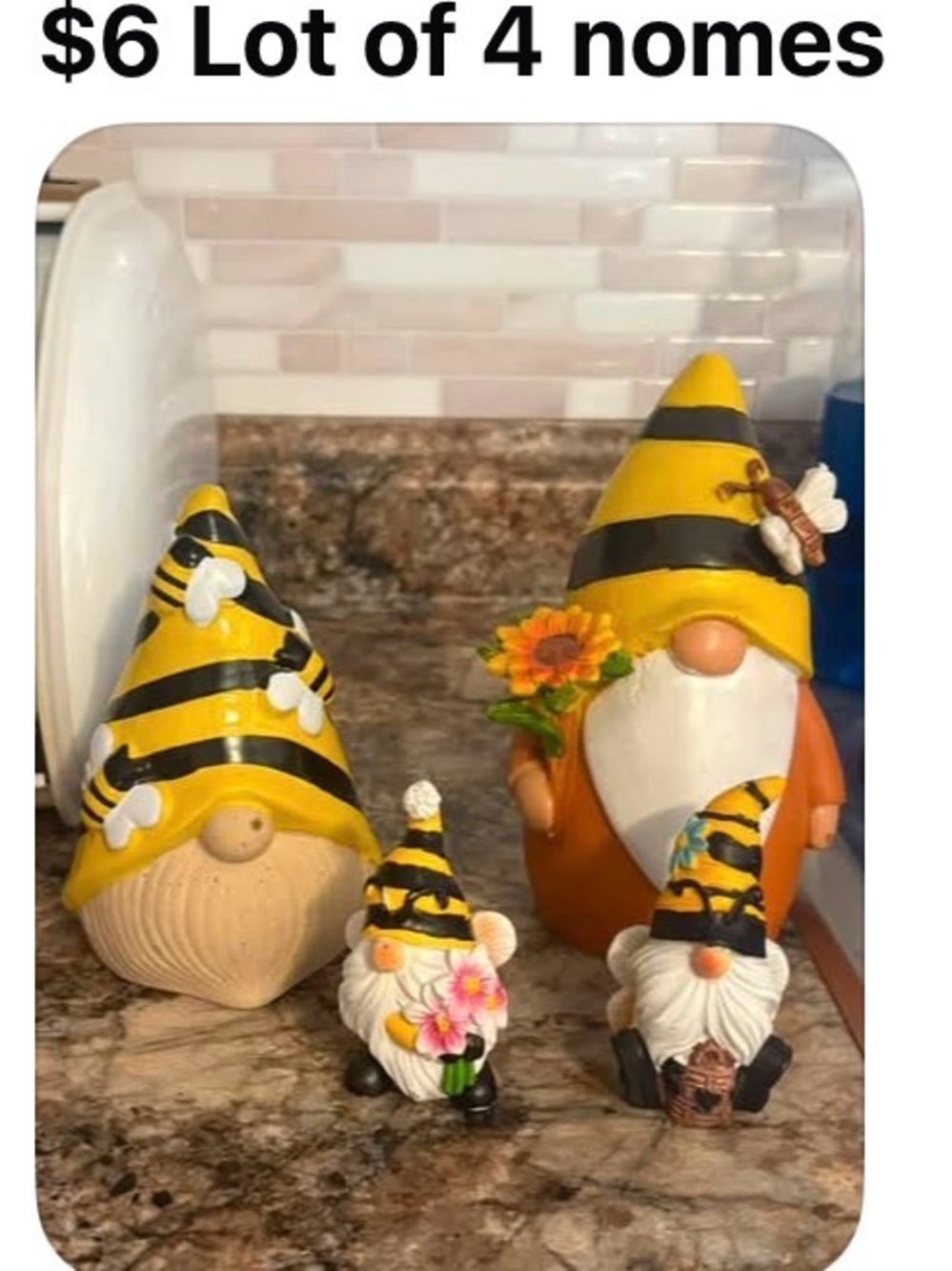 Bee / Sunflower Gnome Set of 4- Yellow & Black Garden Party Gnomes